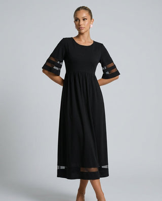 Zoe Pemberton | Black Mesh Stripe Midi Dress For Women