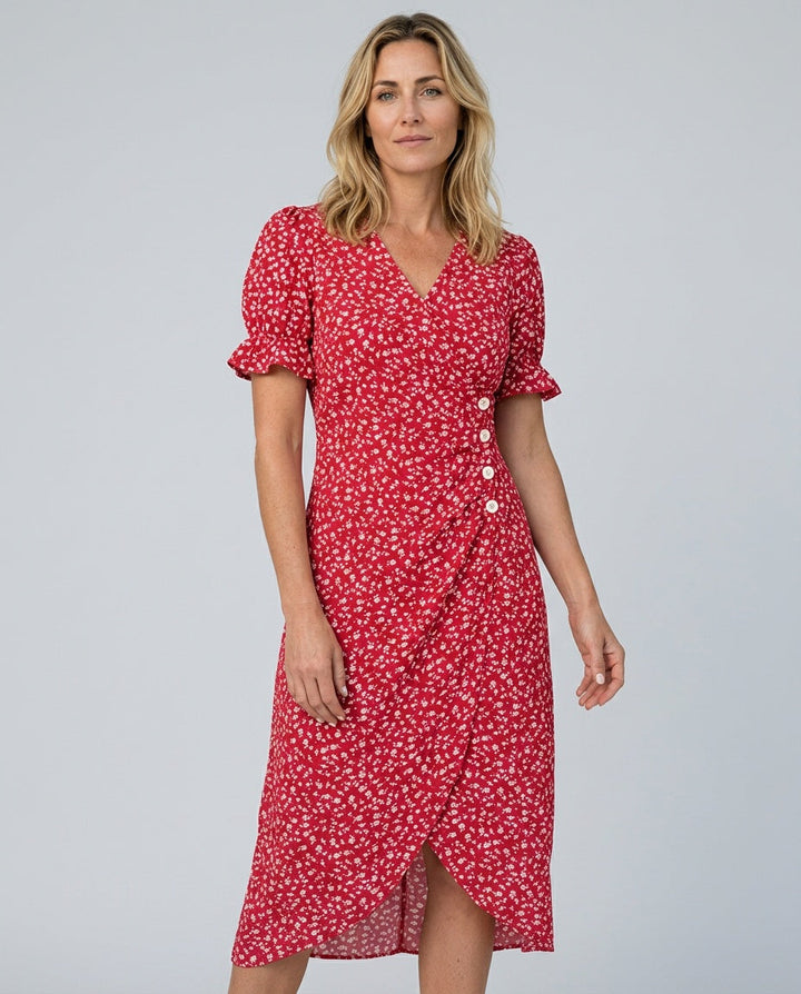Chloe Harrington | Floral Ruffle Sleeve Midi Dress For Women