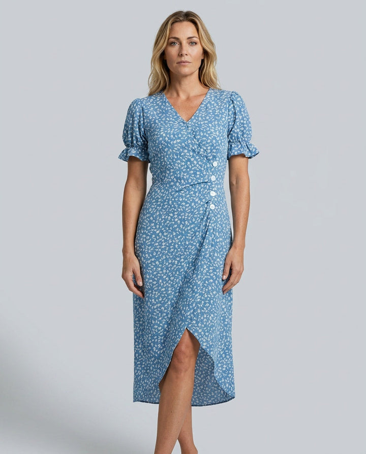 Chloe Harrington | Floral Ruffle Sleeve Midi Dress For Women