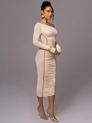 Grace Pemberton | One Shoulder Ruched Midi Evening Dress For Women