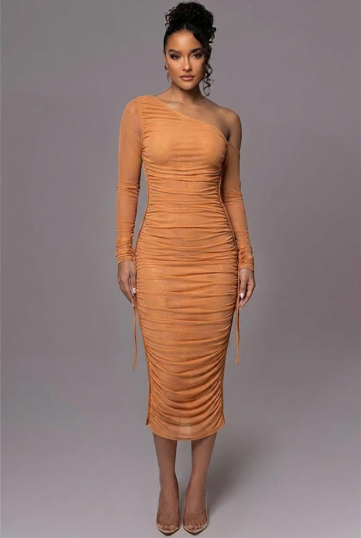 Grace Pemberton | One Shoulder Ruched Midi Evening Dress For Women