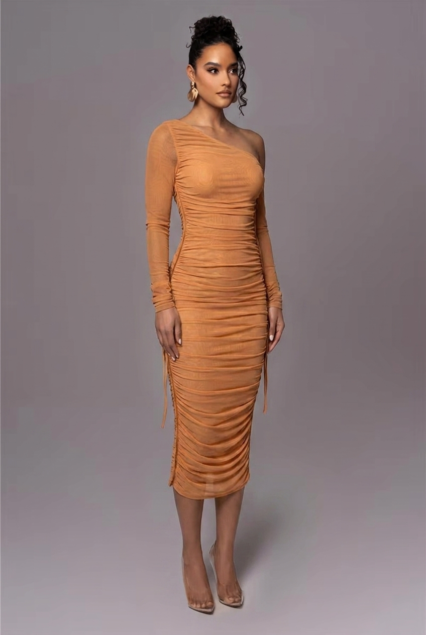 Grace Pemberton | One Shoulder Ruched Midi Evening Dress For Women