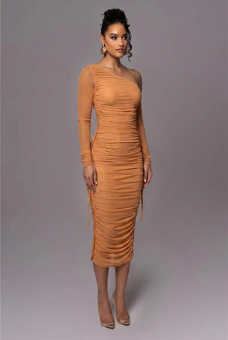 Grace Pemberton | One Shoulder Ruched Midi Evening Dress For Women