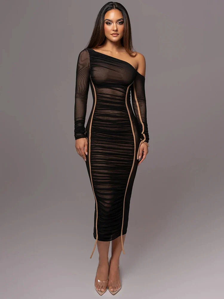 Grace Pemberton | One Shoulder Ruched Midi Evening Dress For Women
