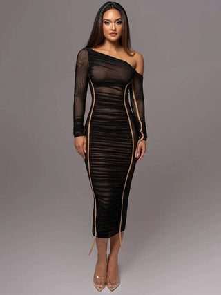 Grace Pemberton | One Shoulder Ruched Midi Evening Dress For Women