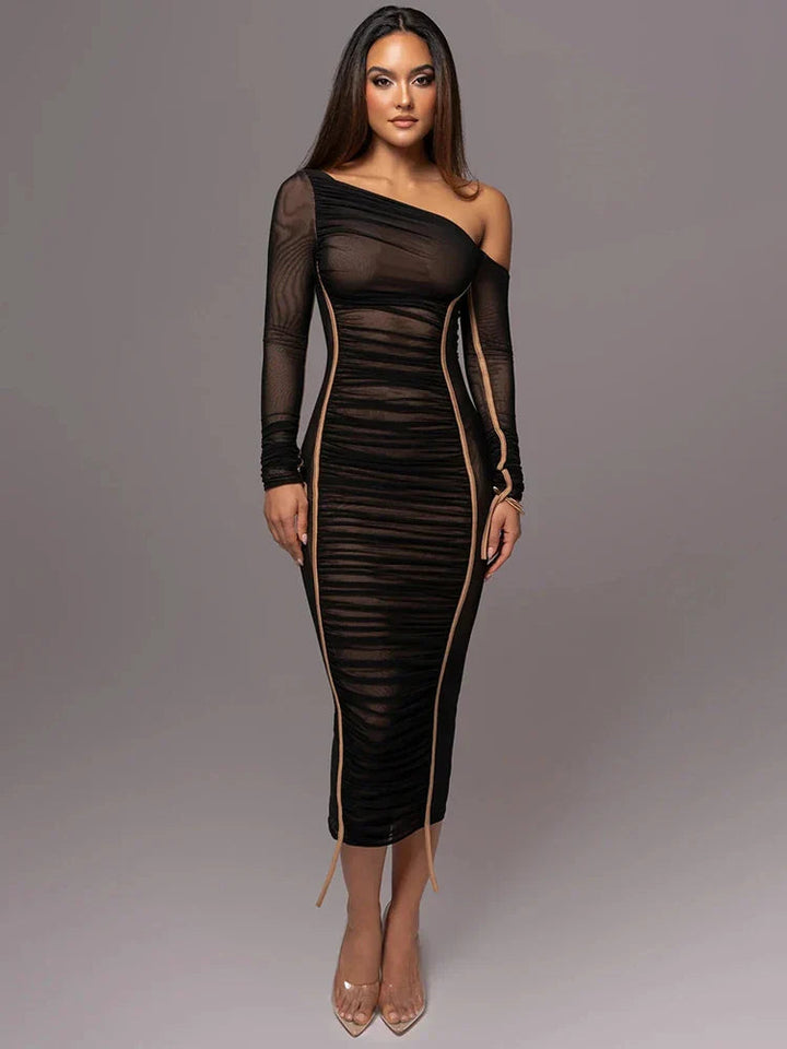 Grace Pemberton | One Shoulder Ruched Midi Evening Dress For Women