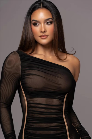 Grace Pemberton | One Shoulder Ruched Midi Evening Dress For Women