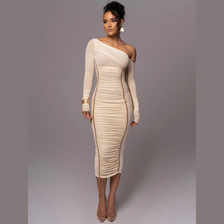 Grace Pemberton | One Shoulder Ruched Midi Evening Dress For Women