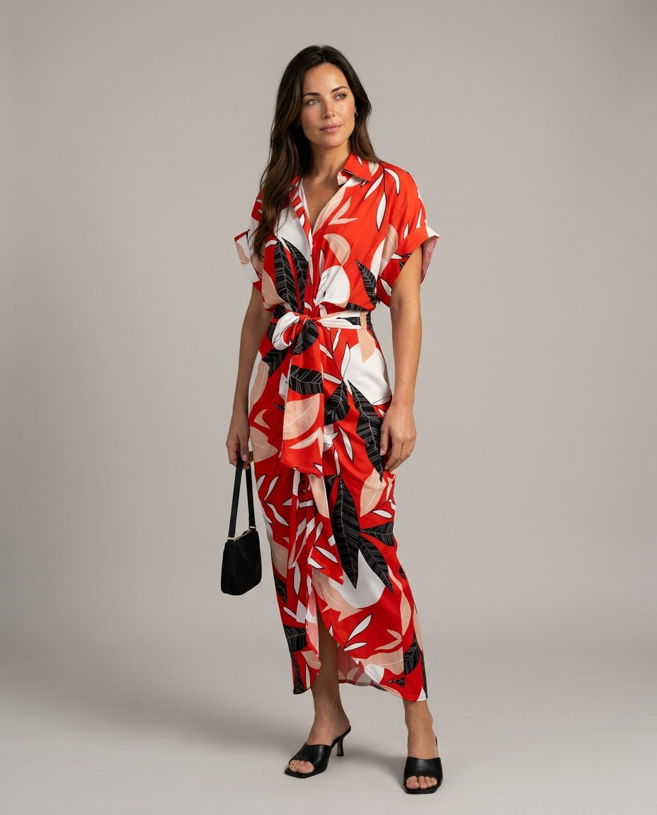 Brooke Callaway | Belted Short Sleeve Midi Shirt Dress For Women
