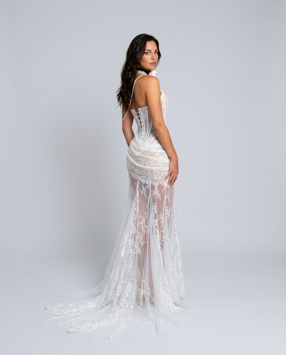 Isla Alderton | Lace Corset Strapless Wedding Dress Set For Women