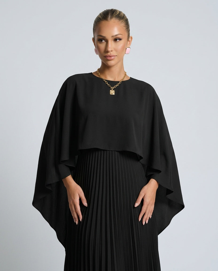 Sienna Wyndham | Cape Overlay Pleated Maxi Dress For Women