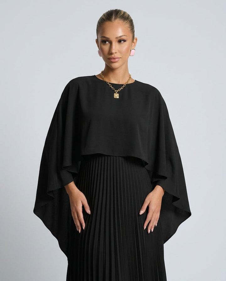 Sienna Wyndham | Cape Overlay Pleated Maxi Dress For Women
