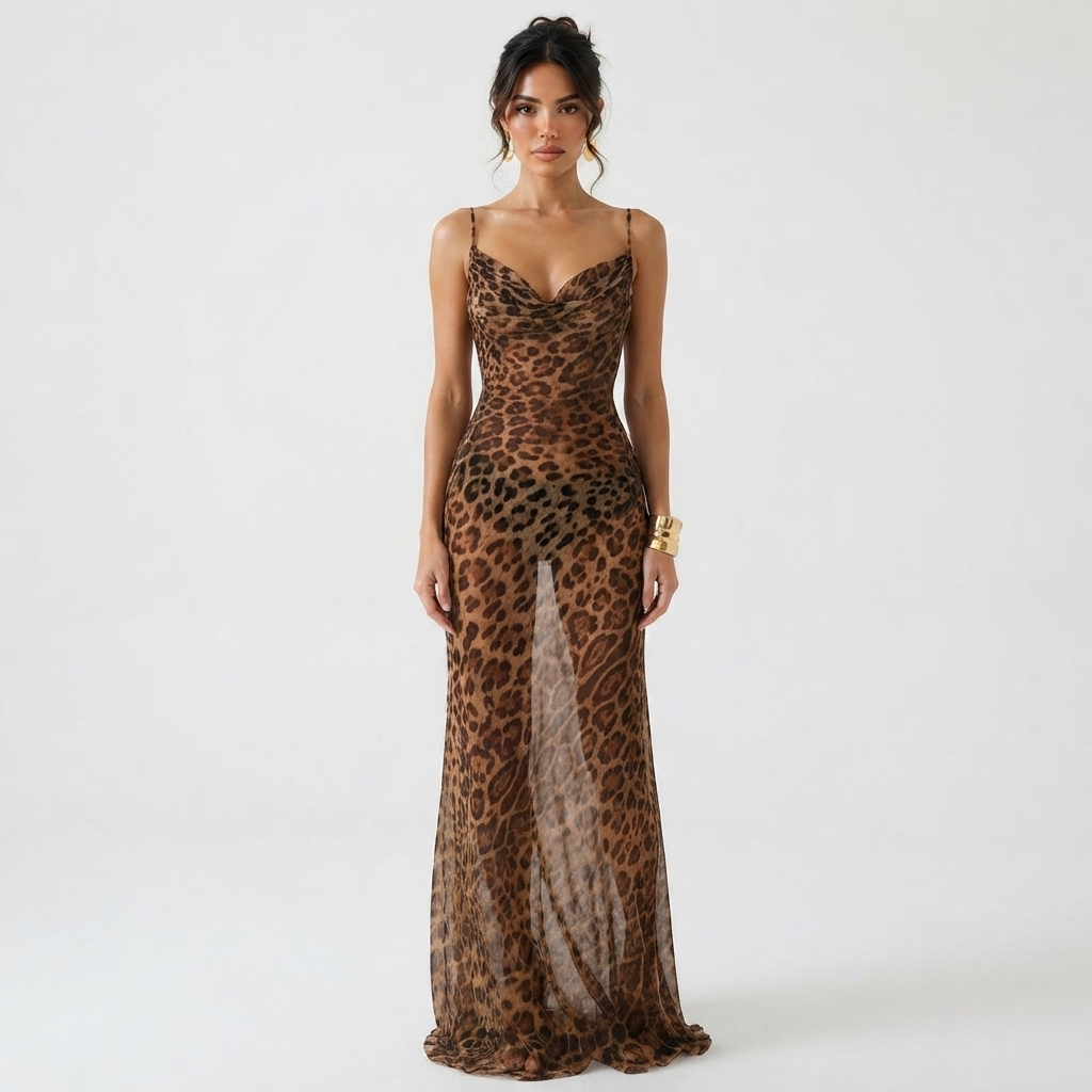 Zoe Harrison | Leopard Print Sheer Maxi Dress For Women