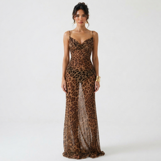 Zoe Harrison | Leopard Print Sheer Maxi Dress For Women