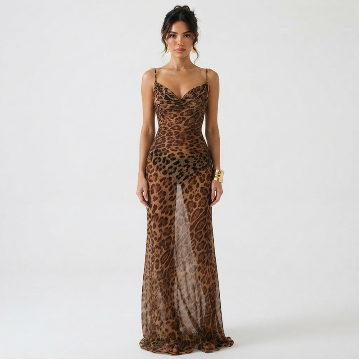 Zoe Harrison | Leopard Print Sheer Maxi Dress For Women