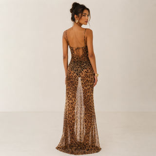 Zoe Harrison | Leopard Print Sheer Maxi Dress For Women
