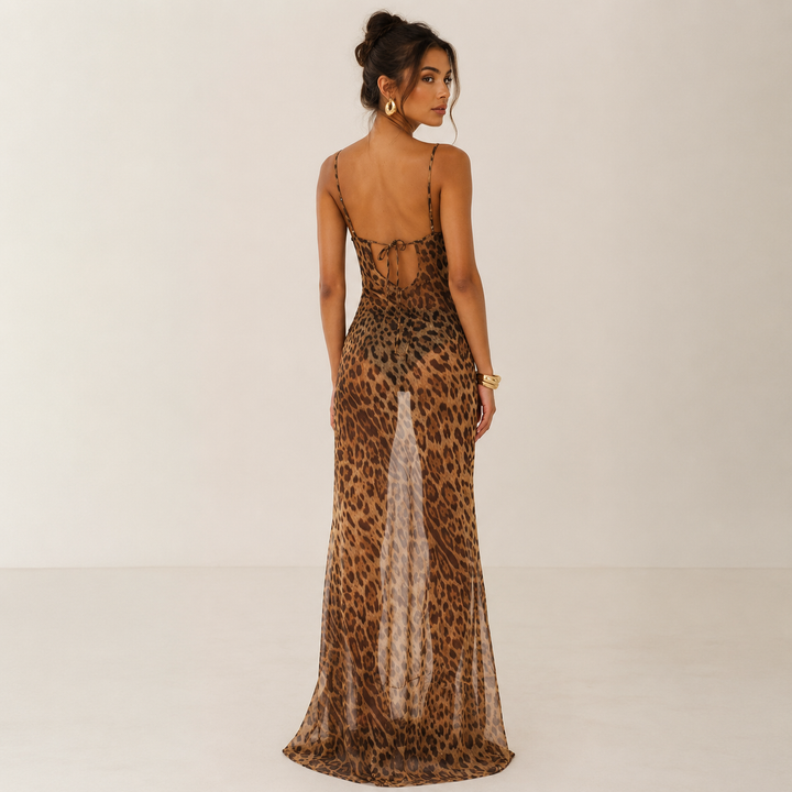 Zoe Harrison | Leopard Print Sheer Maxi Dress For Women