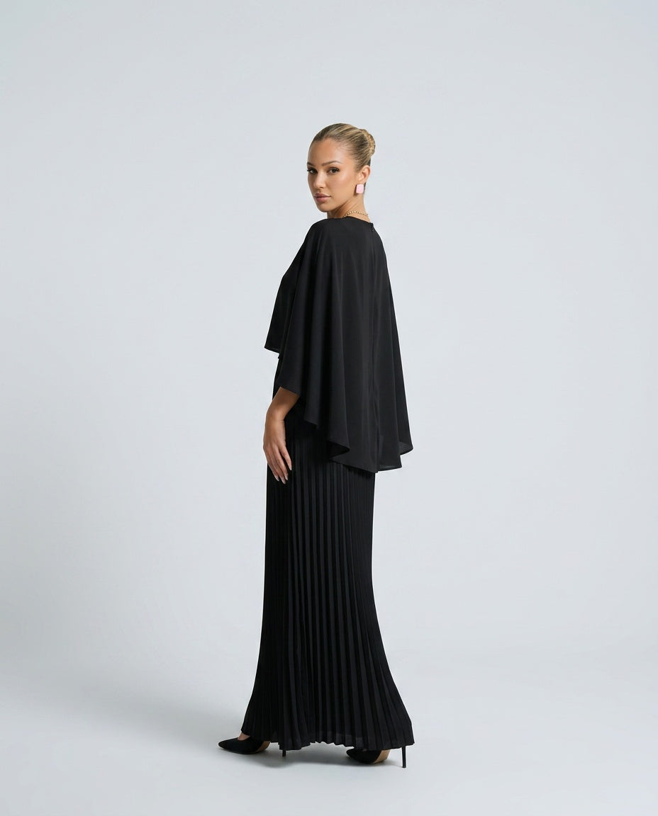 Sienna Wyndham | Cape Overlay Pleated Maxi Dress For Women