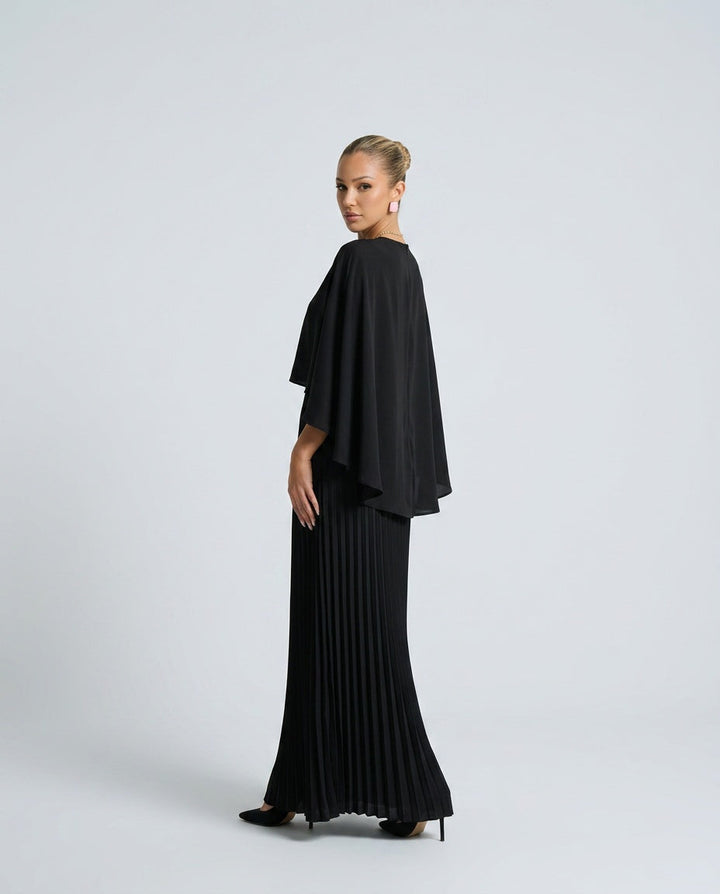 Sienna Wyndham | Cape Overlay Pleated Maxi Dress For Women